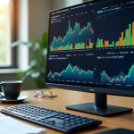 Gráfico financeiro com barras e linhas mostrando rentabilidade relativa e absoluta de investimentos no computador