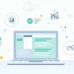 Ilustração de um laptop mostrando a interface do ChatGPT Plus e ícones de benefícios ao redor.