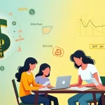 Ilustração mostrando o impacto do dólar no bolso do brasileiro, com família, gráficos e contas.