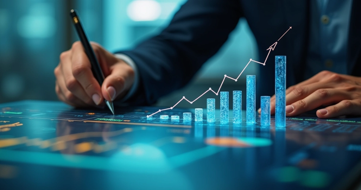 Pessoa analisando gráficos financeiros em tela com ícones de bancos médios