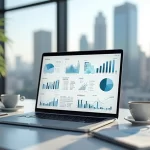 Investidor analisando gráficos de fundos imobiliários em tela de computador moderno