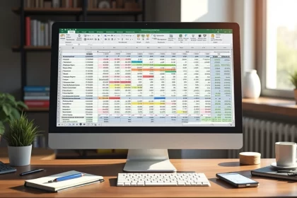 Tela de computador mostrando planilha digital com orçamento mensal detalhado