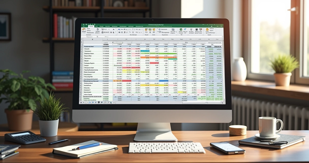 Tela de computador mostrando planilha digital com orçamento mensal detalhado