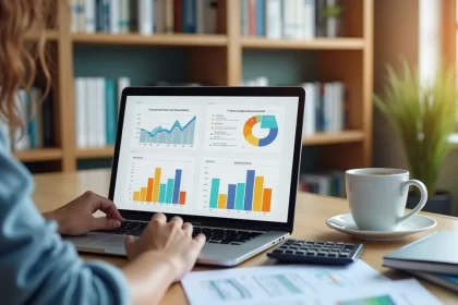 Investidor acessando Tesouro Direto em computador com gráficos financeiros na tela