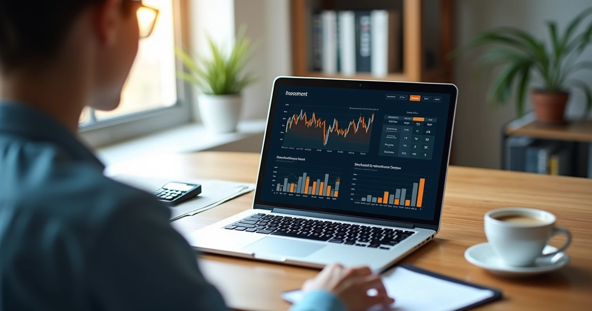 Pessoa analisando gráficos financeiros em laptop para portabilidade de investimentos